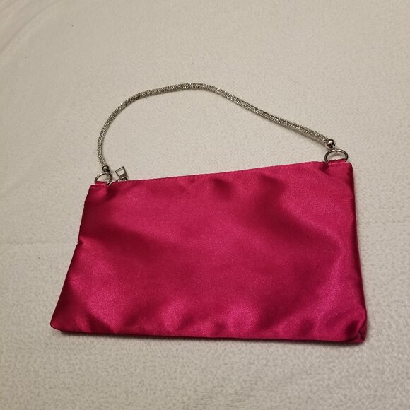 Shoulder Bag & Crossbody Removable Strap Pink Fuchsia Satin Purse Bejewelled NWT - Picture 3 of 14